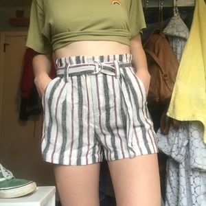 Striped High-Waisted Linen Shorts NWOT